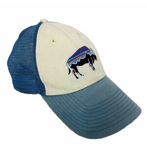 Patagonia Fitz Roy Buffalo Bison Mesh Snapback Trucker Hat Ball Cap Blue Unisex